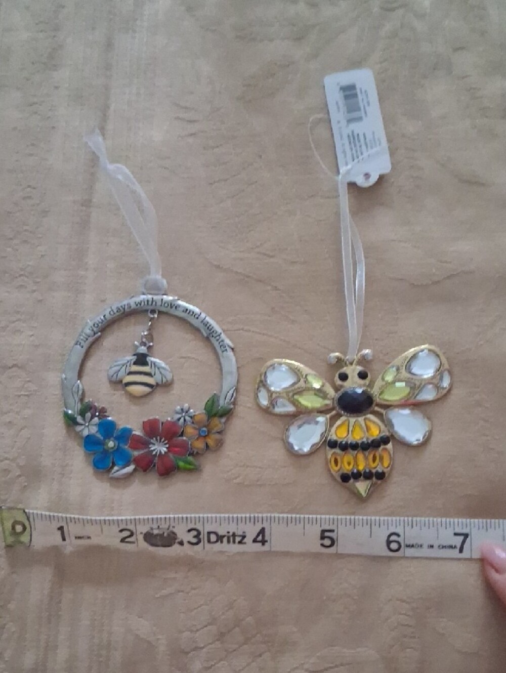 Kurt Adler Colorful Enamel Bee & Floral Hanging Ornaments - Yellow, Blue, Red - Picture 2 of 4